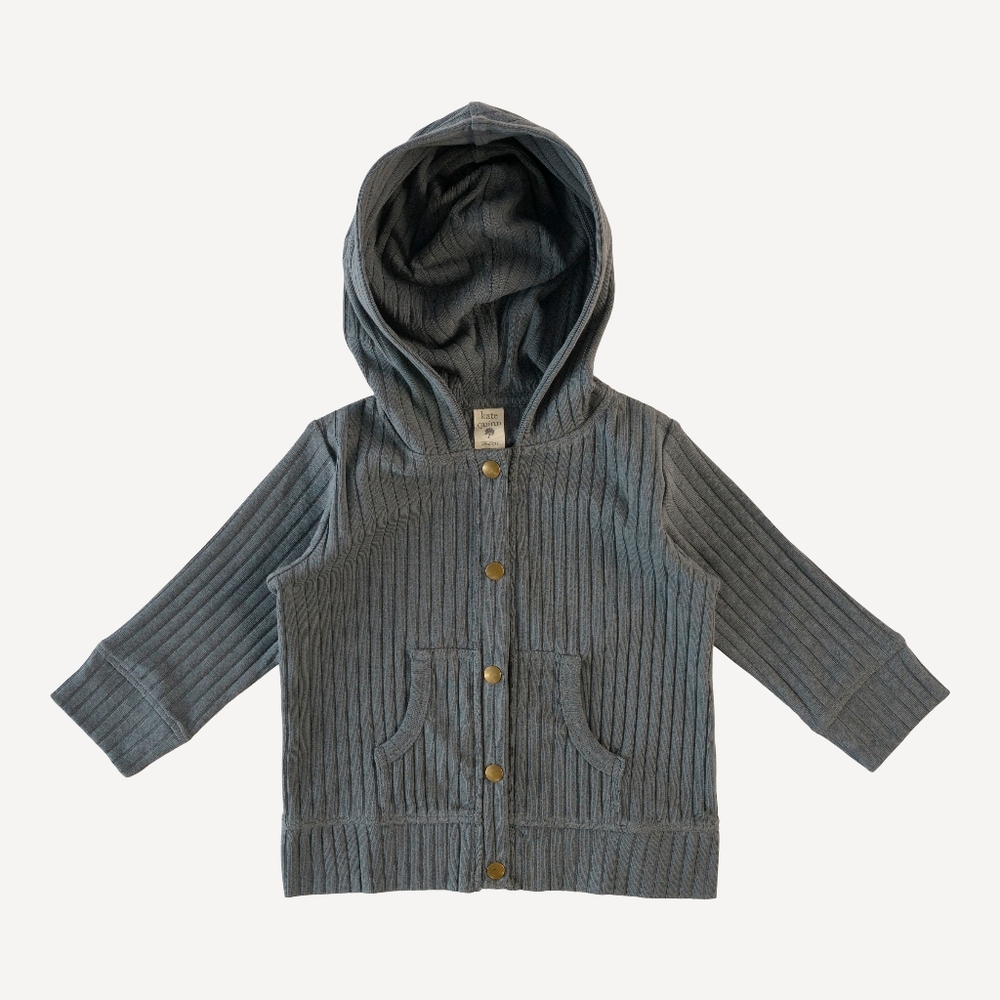 NWT 6Y Kate Quinn Long Sleeve Kanga Snap Hoodie Jacket Slate Blue Classic Rib